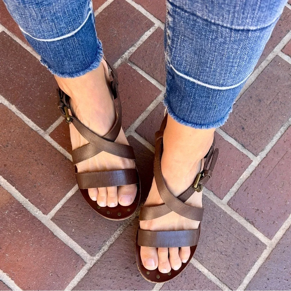 ASH Brown Leather Cork Block Heel Platform Sandals Strappy Open Toe 41 10.5-11